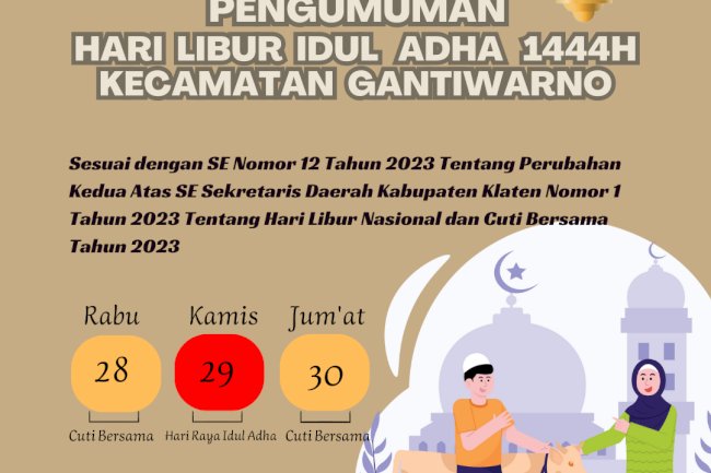 Pengumuman Hari Libur dan Cuti Bersama Idul Adha 1444H/2023