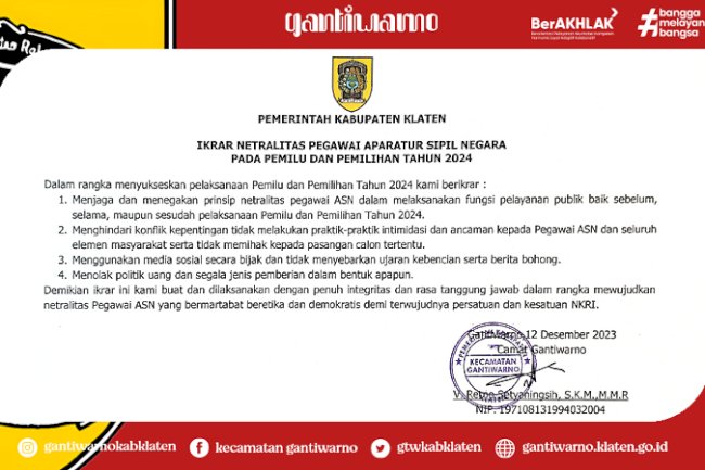 Pakta Integritas Netralitas ASN dan Ikrar Netralitas ASN