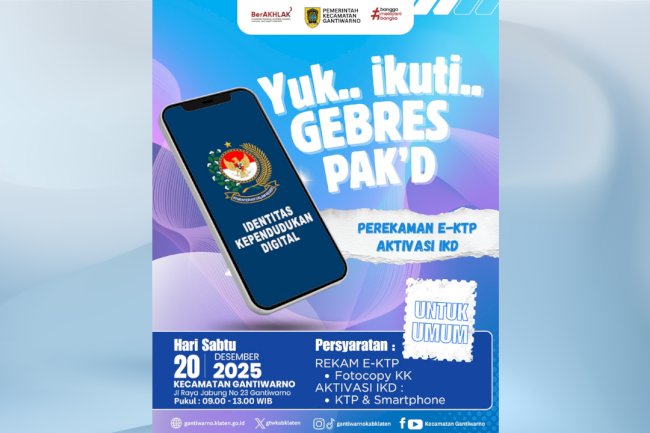 Kecamatan Gantiwarno Gelar GEBRES PAK’D untuk Perekaman E-KTP dan Aktivasi IKD