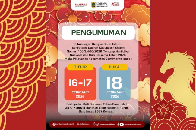 PENGUMUMAN PELAYANAN KECAMATAN GANTIWARNO