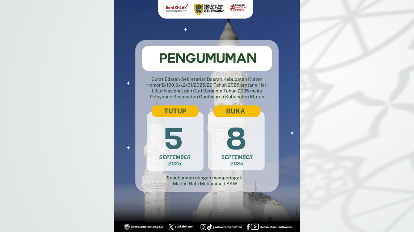 Pengumuman Libur Maulid Nabi Muhammad SAW 1447 H / 2025 M