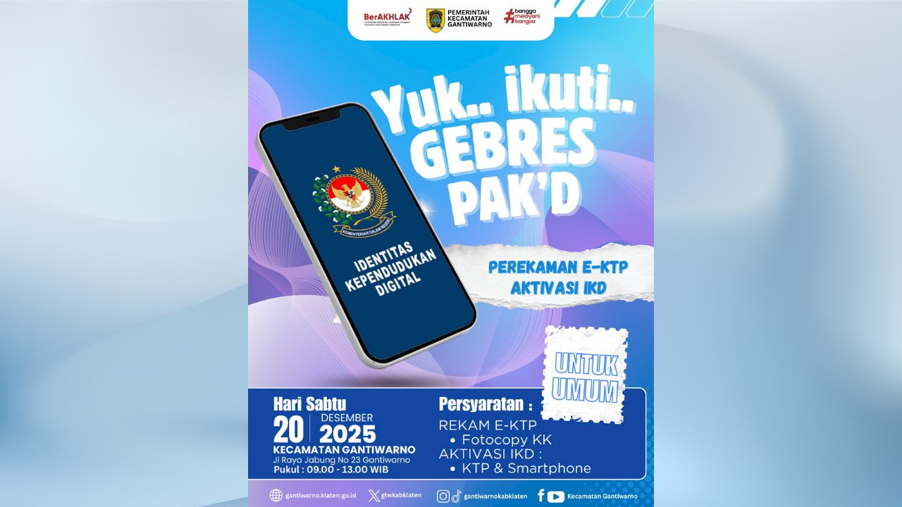 Kecamatan Gantiwarno Gelar GEBRES PAK’D untuk Perekaman E-KTP dan Aktivasi IKD