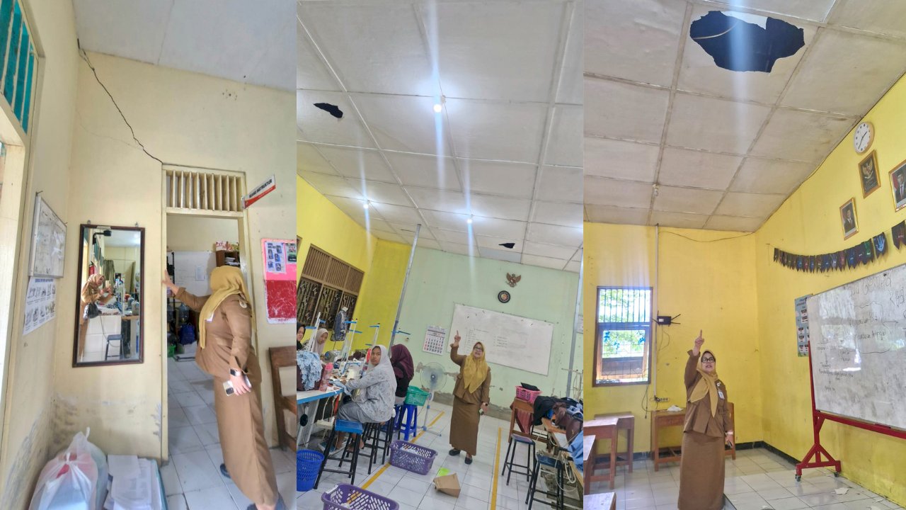 Camat Gantiwarno Tinjau SMKN 1 Pasca Gempa, Dinding Retak dan Plafon Jatuh