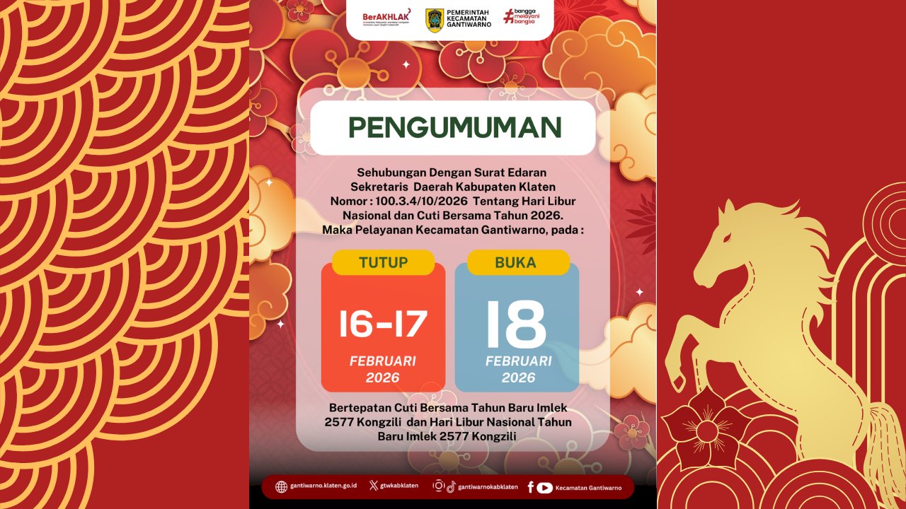 PENGUMUMAN PELAYANAN KECAMATAN GANTIWARNO