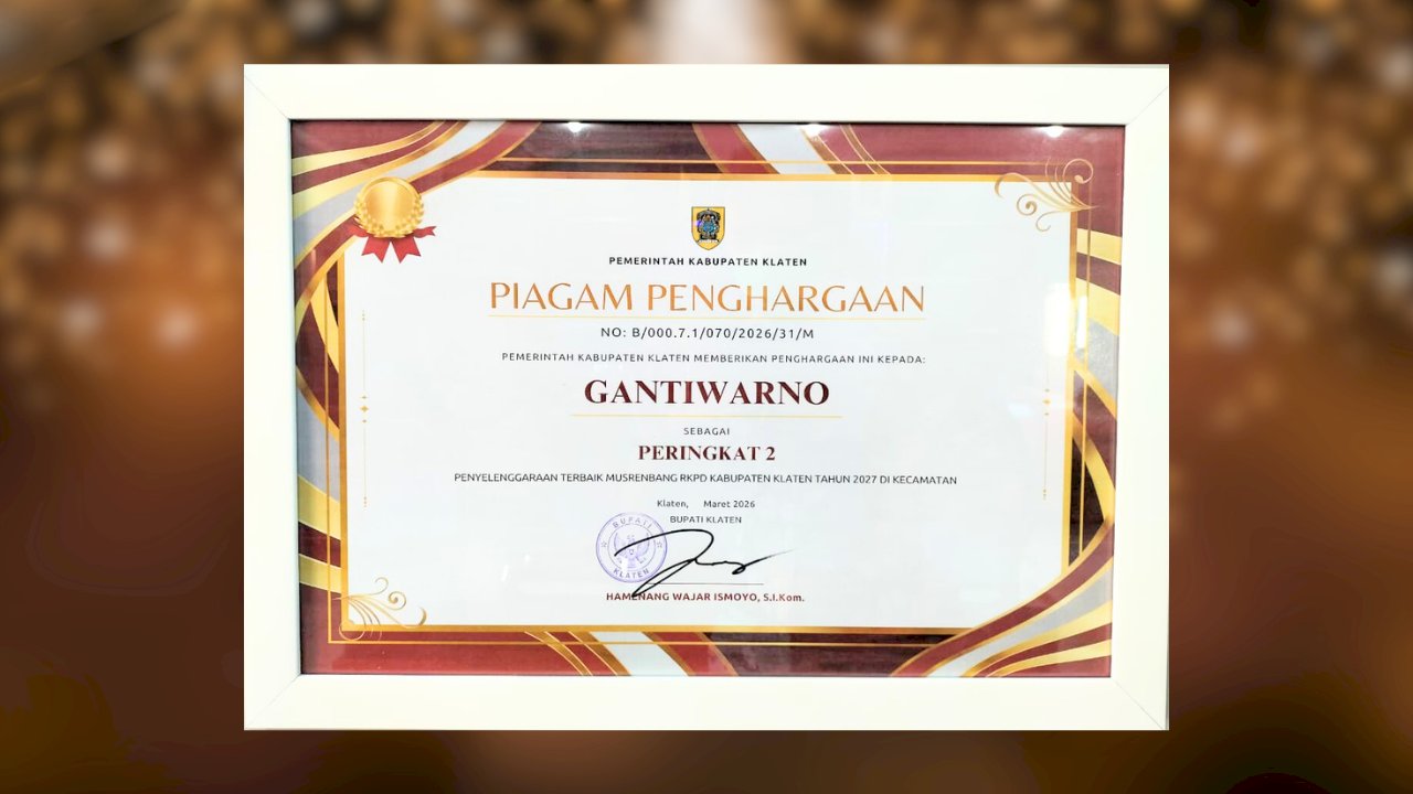 Camat Gantiwarno Terima Penghargaan Peringkat 2 Musrenbang RKPD Kabupaten Klaten 2027