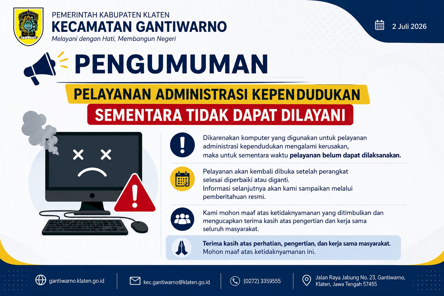 Pelayanan Administrasi Kependudukan Sementara Ditutup