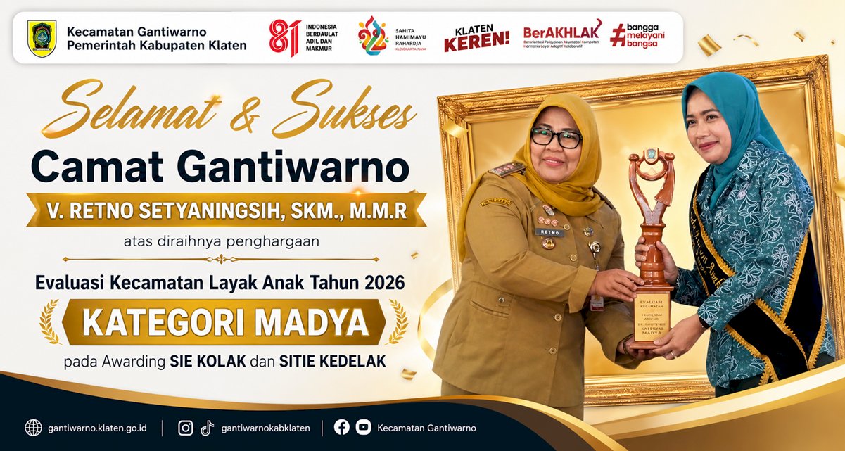 Kecamatan Gantiwarno Raih Penghargaan Evaluasi Kecamatan Layak Anak Tahun 2026 Kategori Madya